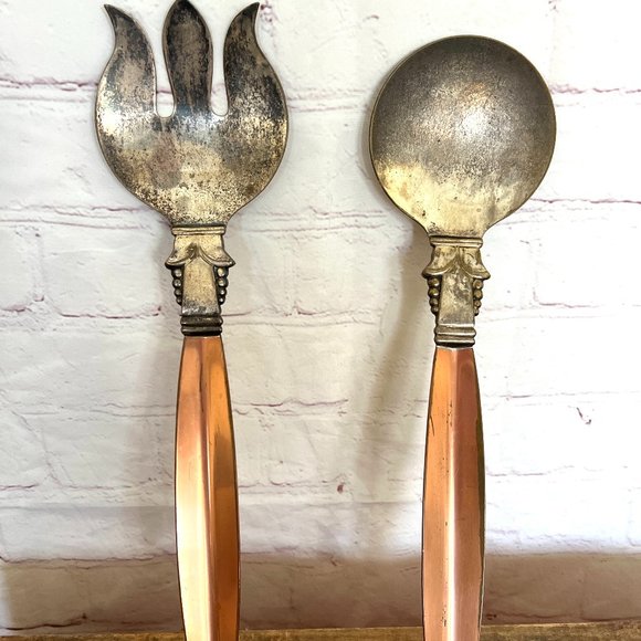 Large Gothic Copper & Silver Salad Servers - 1970 - Picture 2 of 7